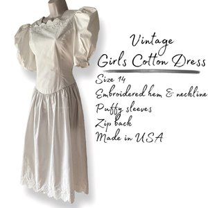 Vintage Embroidered Simple White Cotton Dress